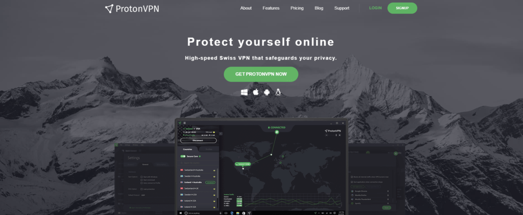 Page d'accueil Proton VPN