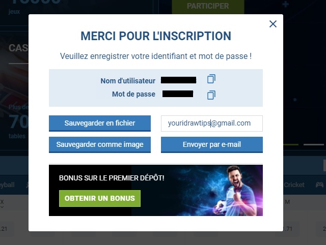 Création des identifiants 1XBET